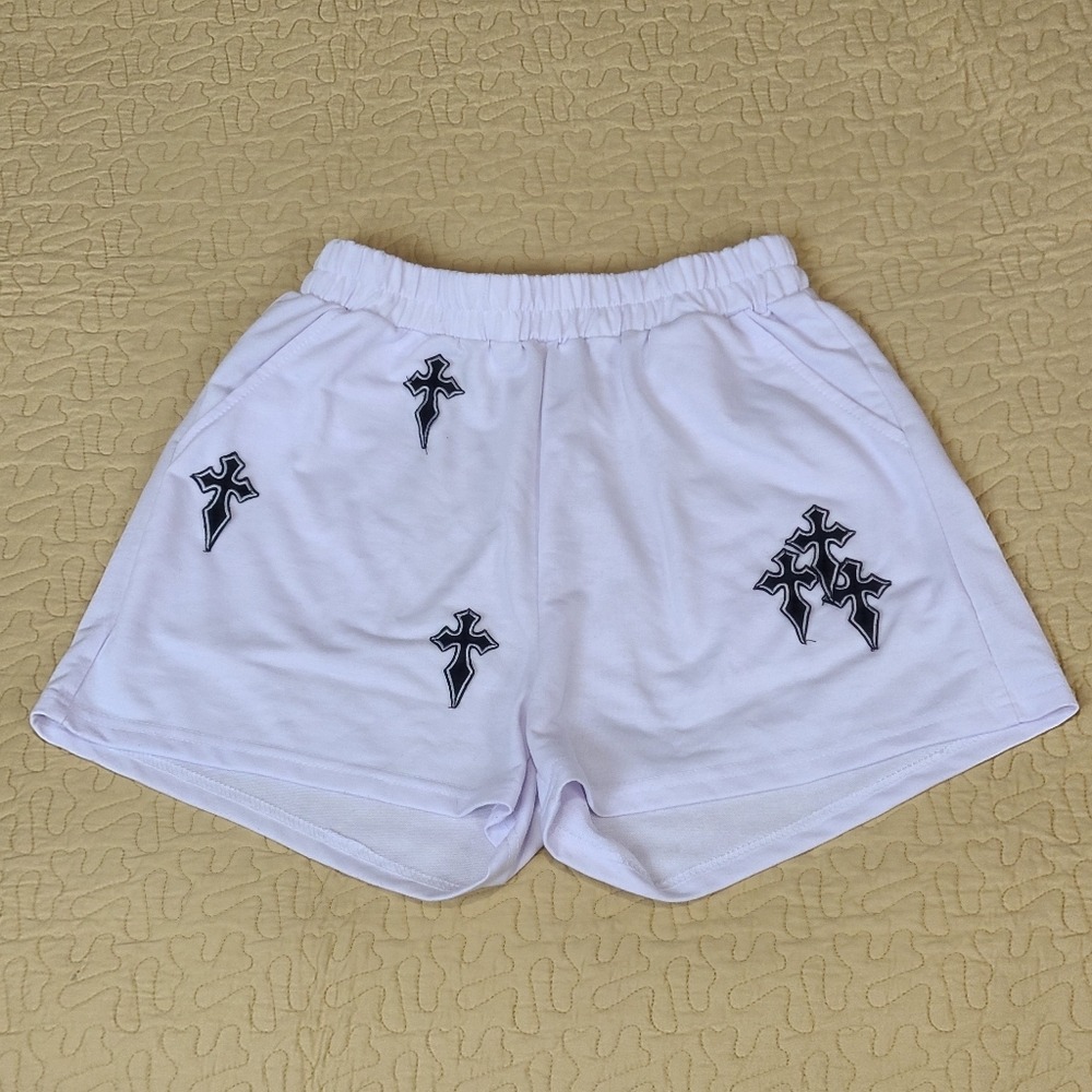 Romwe embroidered cross patches casual shorts size M - Picture 2 of 8